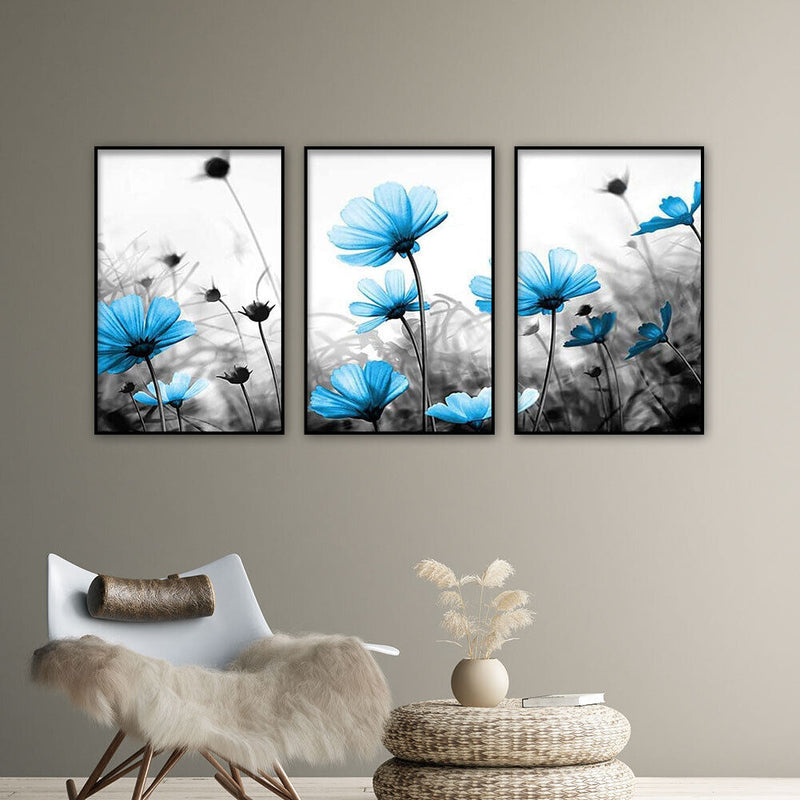 DIY Hand Painted Paint By Numbers Oil Canvas Pictures Blue Flower Kit Room