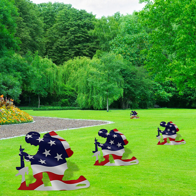 American Flag Kneeling Soldier Pattern Acrylic Garden Yard Weathered Flag Decor