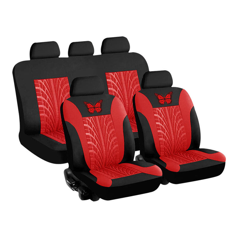 Car Seat Cover Set Butterfly Pattern for 2 Bucket Seats+Bench Seat (Red) Newly