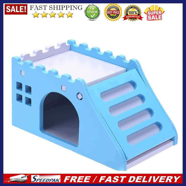 Hamster Staircase Villa Sleeping House Bear Pet Nest Log Cabinet(Blue)