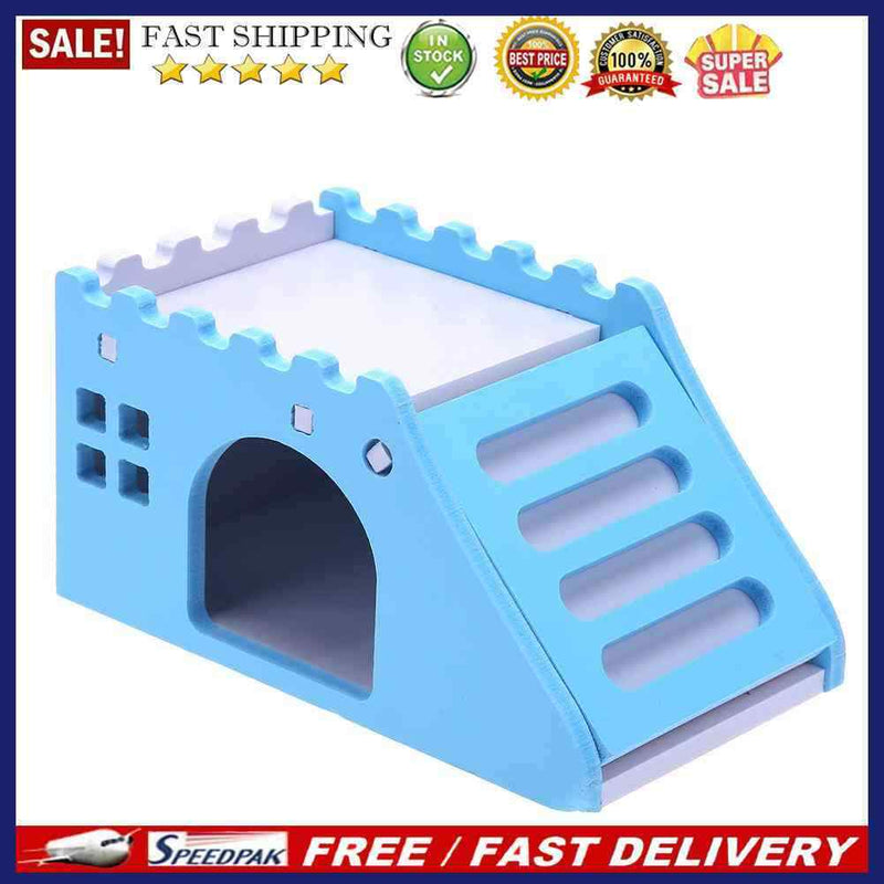 Hamster Staircase Villa Sleeping House Bear Pet Nest Log Cabinet(Blue)
