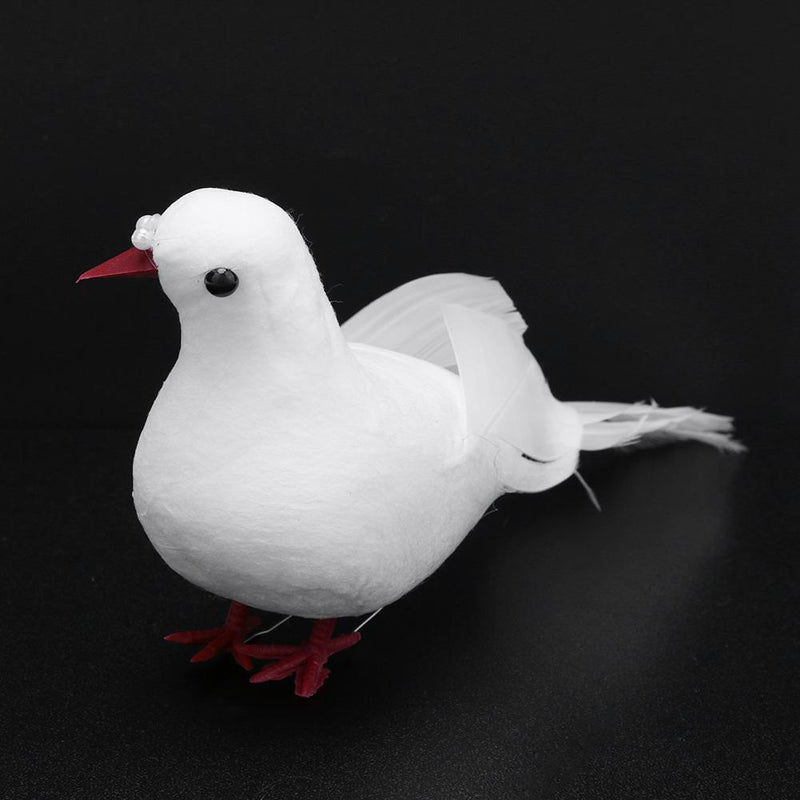 2pcs White Foam Feather Simulation Pigeons Wedding Table Decor Home Crafts