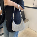 Crescent Diamonds Handbag Women Leather Rhinestones Shoulder Underarm Tote Purse
