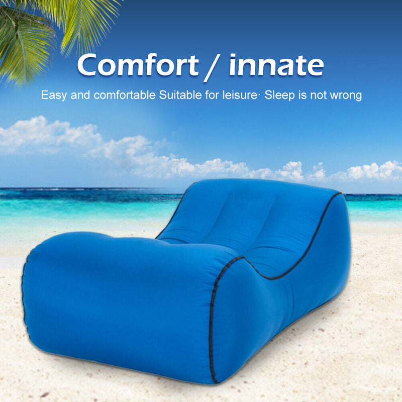 Waterproof Nylon Lazy Bag Inflatable Sofa Outdoor Air Bed (Navy Blue Small)