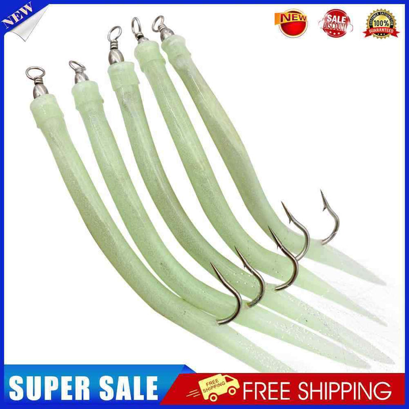 5pcs Codfish Lure Bionic Eel Jig Soft Bait Fishing Tackle (Luminous Green 8