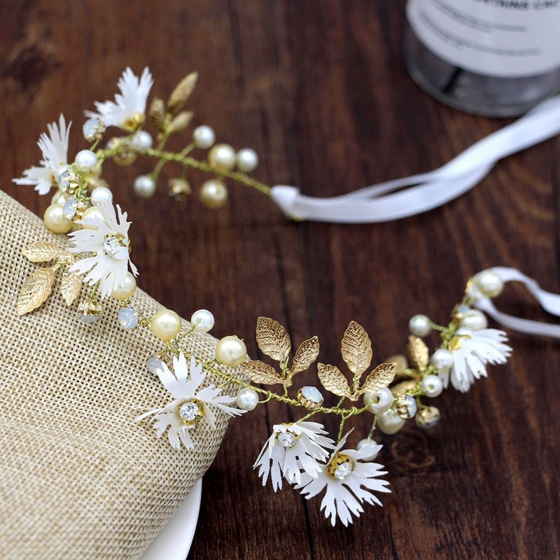 Women Floral Garland Crystal Flower Hairband Daisy Headwear Crown Headband
