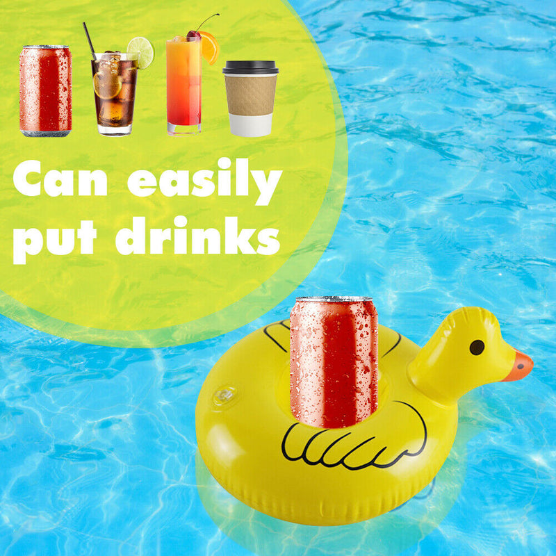 Inflatable Cup Holder Cute Yellow Duck Drink Stand Swimming Pool Float Coasters