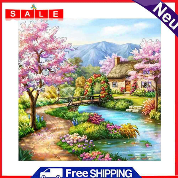 5D DIY Diamond Painting Peach Garden Full Round Drill Mosaic Rhinestone Picture