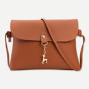 Deer Pendant Pure Color Shoulder Crossbody Handbags Women Leather Messenger Bags