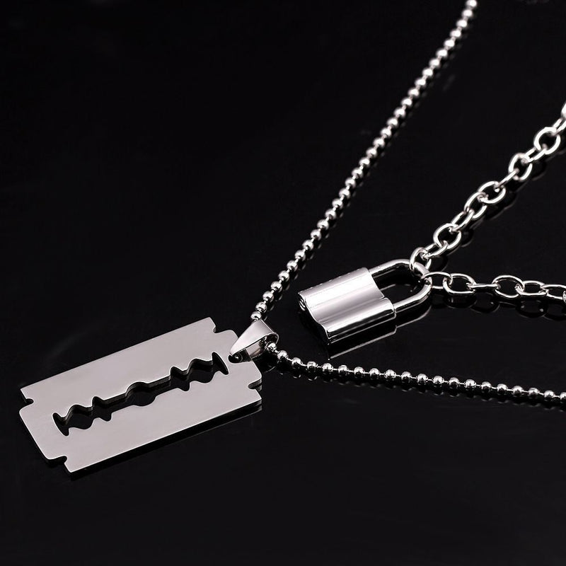 Women Men Party Jewelry Punk Choker Chain Necklace Collar Key Lock Pendant