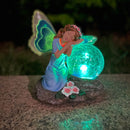 Garden Fairy Statue Waterproof Outdoor Sculpture with Solar Lights (Blue) Newly