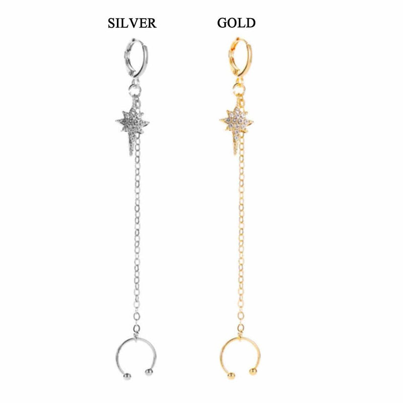 Earring Eardrop Earrings Tassel Chain Six-Pointed Star Diamonds Long Ear Clips