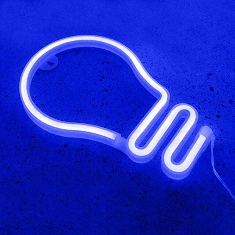 Light Bulb LED Neon Light Neon Sign Hanging Decoration Night Lamp (Blue)