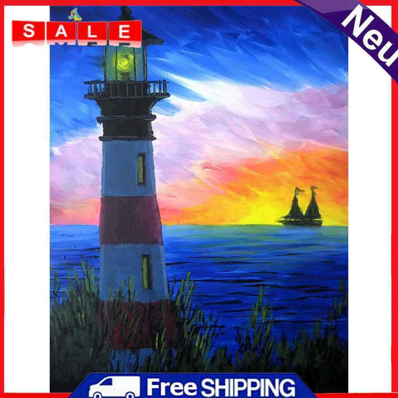 Evening Lighthouse Oil Paint By Numbers DIY Handpainted Canvas Home Decorations