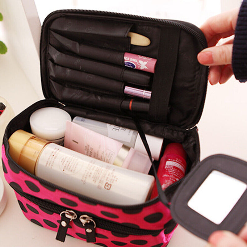 Double Layer Women Cosmetic Bag Zipper Organizer Portable Travel Makeup Stora