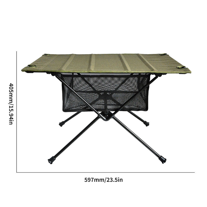 Outdoor Folding Table Net Pocket Coated Oxford Cloth Desk (Army Green) Newly