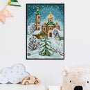 Full Embroidery Print 2 Strands Stamped Cross Stitch DIY Church in Snow 14CT Kit