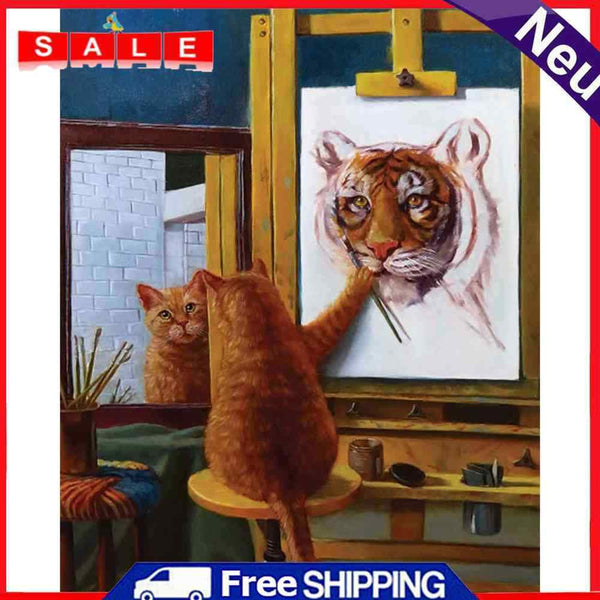 Frameless Oil Paint By Numbers DIY Cat Tiger Picture Craft Kits for Bedroom