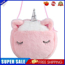 Plush Cartoon Licorne Handbag Zipper Mini Casual Crossbody Bag (White Pink)