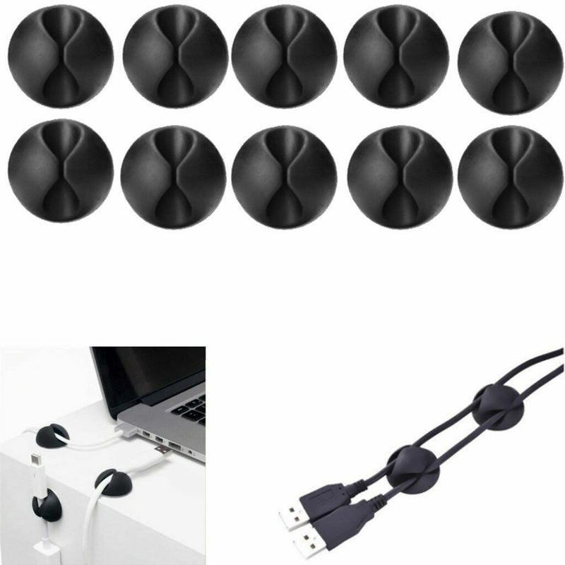 20X Cable Clips Tidy Cord Lead Desk Organiser USB Charger Holder SelfAdhesive