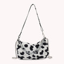 Chain Animal Print Underarm Bag Women Plush Furry Shoulder Purse (Style 1)
