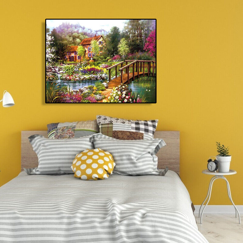 Painting By Numbers DIY Bridge Cottage Hand Painted Canvas Oil Art Picture Kit