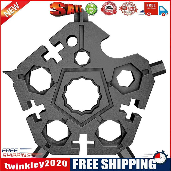 Multi-Purpose Hex Snowflake Wrench Key Ring Portable Bike Spanner (Black)