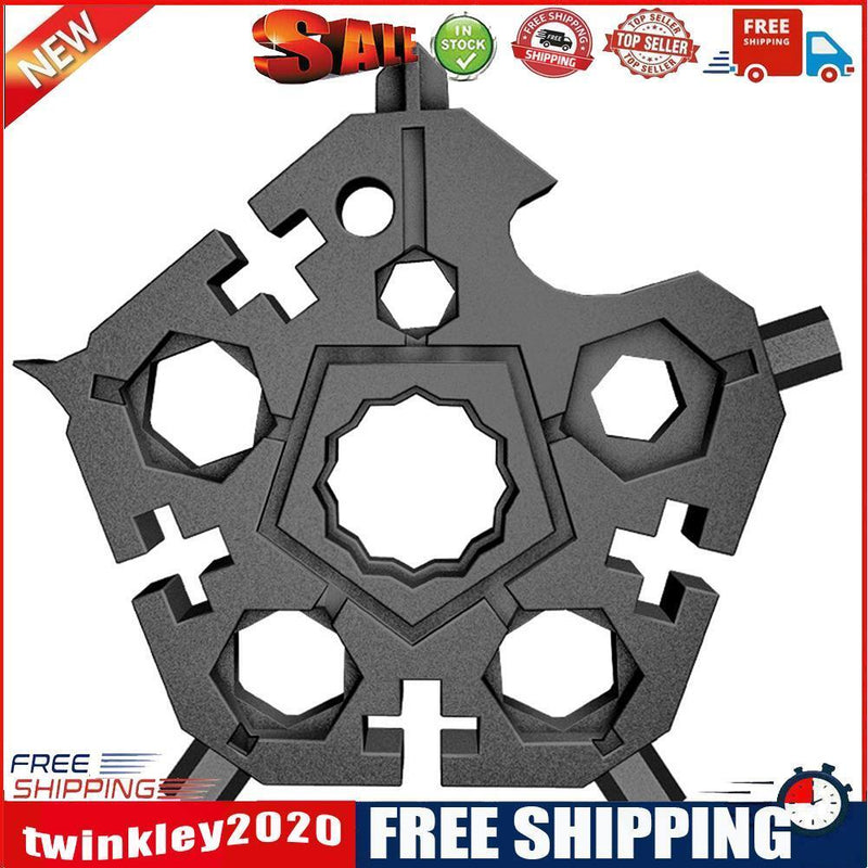 Multi-Purpose Hex Snowflake Wrench Key Ring Portable Bike Spanner (Black)