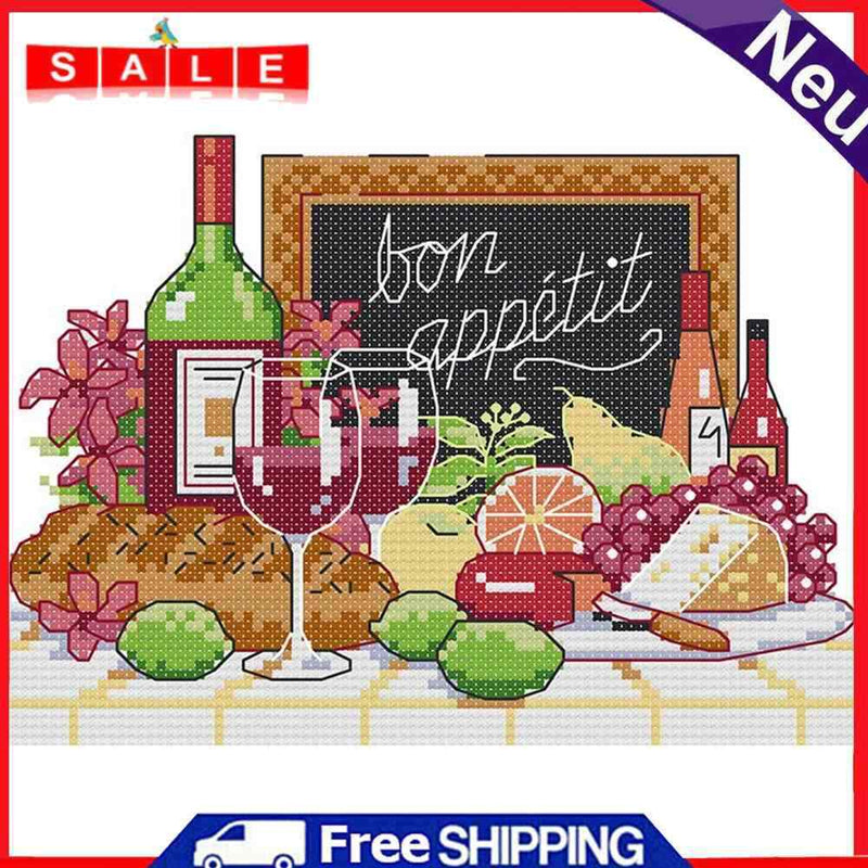 Partial Cross Stitch Handcraft 14CT Counted Wine Fruit Needlework Home Ornament