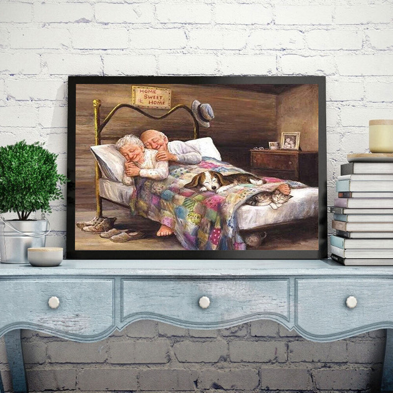 5D DIY Diamond Drawing Elderly Couple Resting Kits Full Square Drill Wall Decor