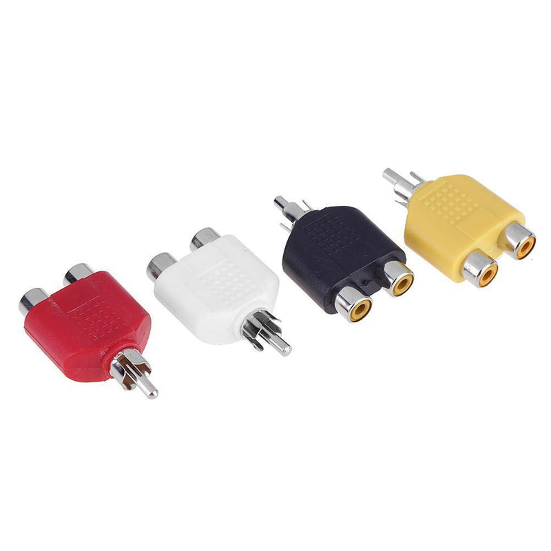 4pcs RCA 7mm AV Audio Video Plug Converter 1 Male, 2 Female Adapter