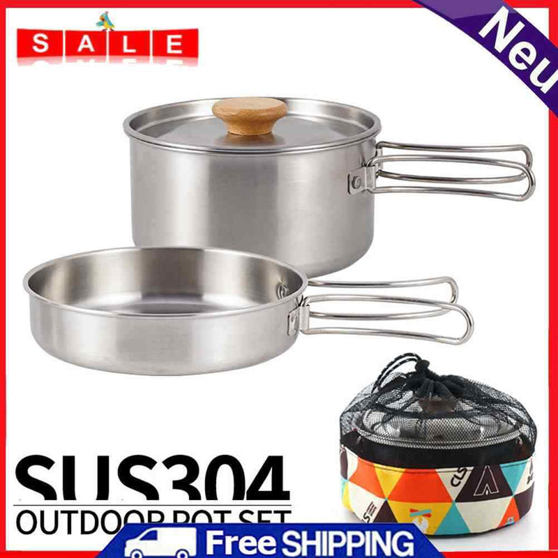 Picnic Saucepan Frying Pan Set Stainless Steel Cookware For Climbing Hiking