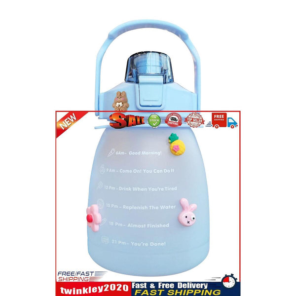 Water Bottle - Cute Belly Bottles Water Jug with Time Marker 1.3L (Blue) Newly