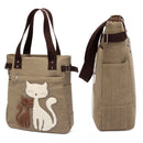 Women handbag canvas bag with cute cat fashion ladies small bags(khaki)