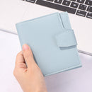 Women Simple Bifold Leather Short Wallet Solid Color Hasp Card Case (Blue)