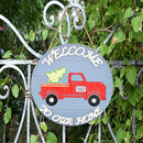 Wooden Christmas Car Home Round Hanging Door Plate w/ Replaceable Accessories/