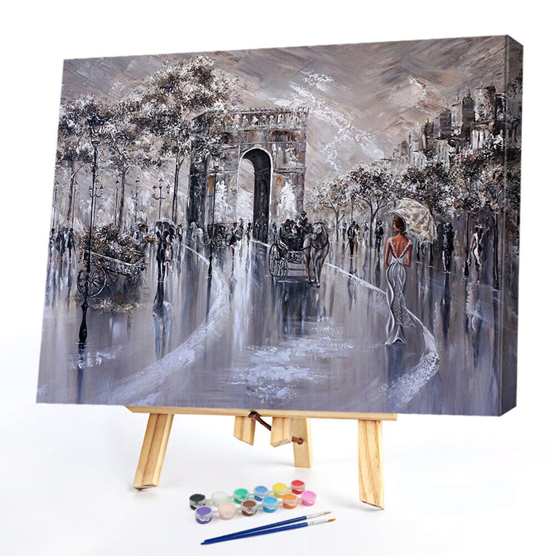 DIY Hand Painted Paint By Numbers Oil Canvas Picture Black White Street Gift Kit