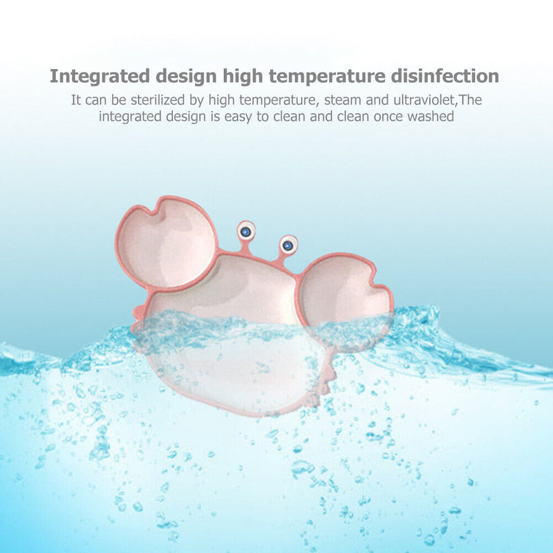 Baby Silicone Plate Kids Cartoon Crab Dishes Suction Feeding Bowls (Pink) Newly