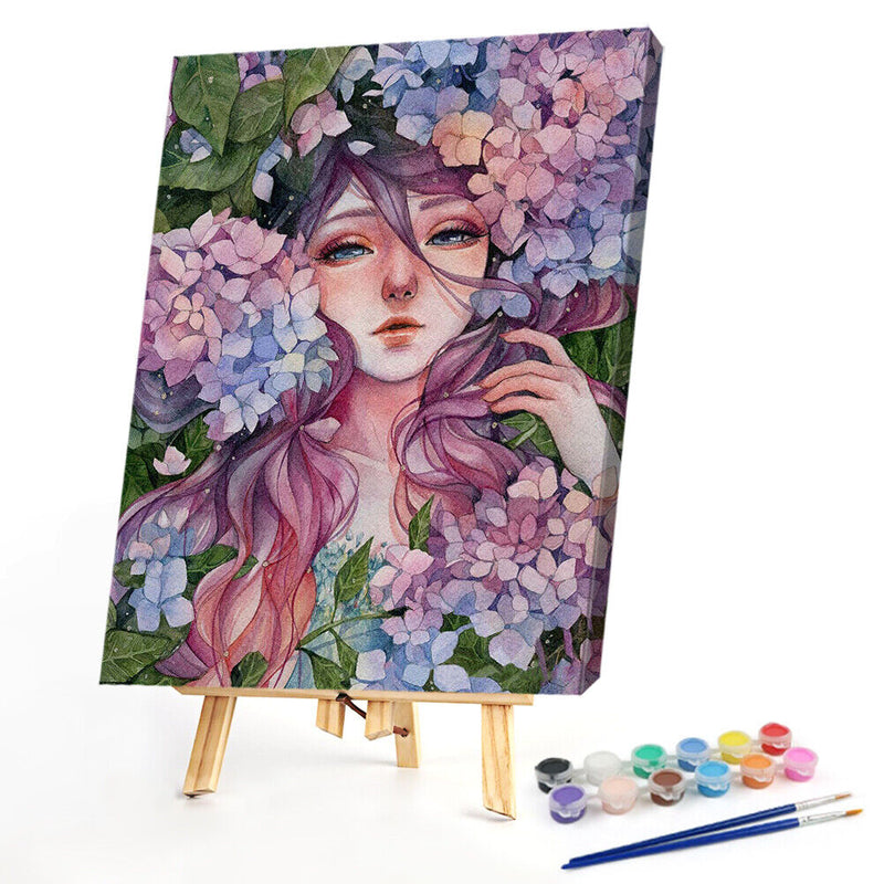 Oil Paint by Numbers Flower Girl Canvas Artwork Living Room Picture Decoratio
