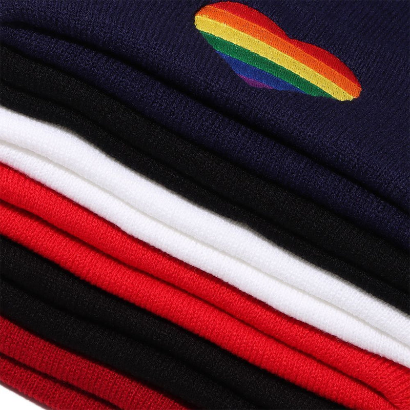 Embroidery Christmas Gift Love Heart Beanies Hats Rainbow Knit Cap Knitted Hats