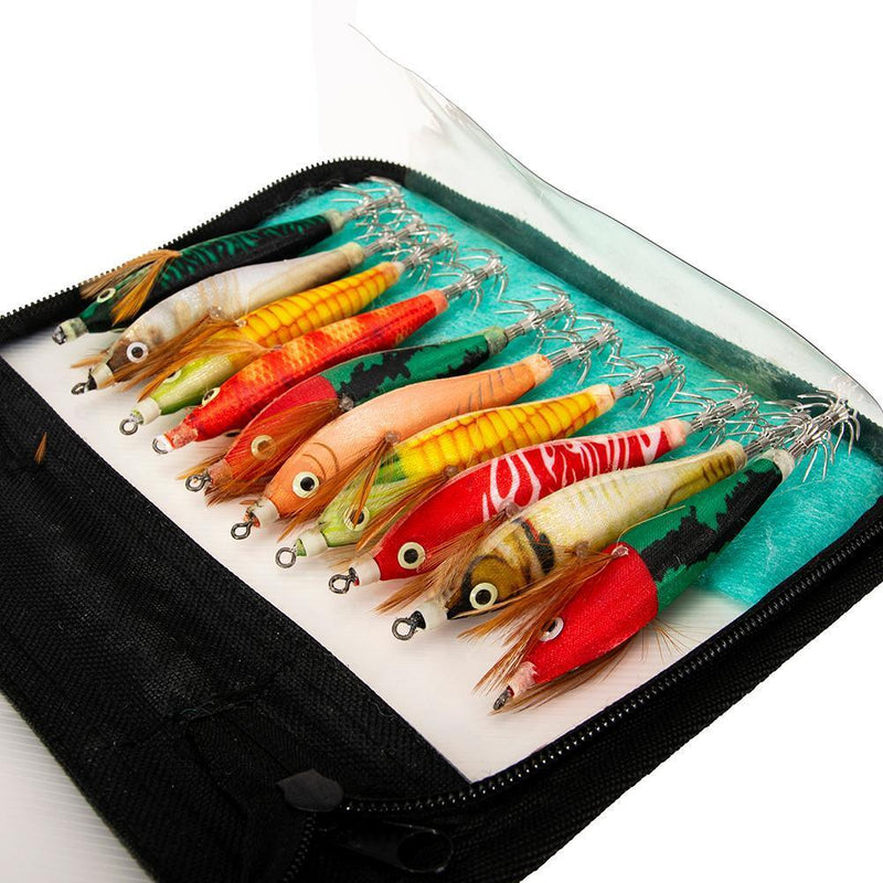 10pcs Bionic Shrimp Baits Set w/ Double-Layer Hooks for Cuttlefish Fishing