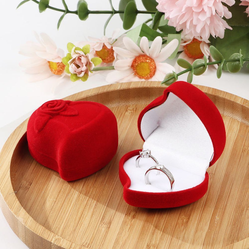 Wedding Red Rose Ring Display Box Velvet Jewelry Box Double Ring Storage Box