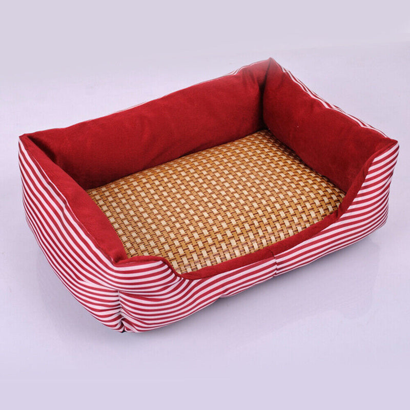 PeDog Cat Summer Cooling Bed Straw Bamboo Cozy Sleeping Pad Mat(Brown)(S)