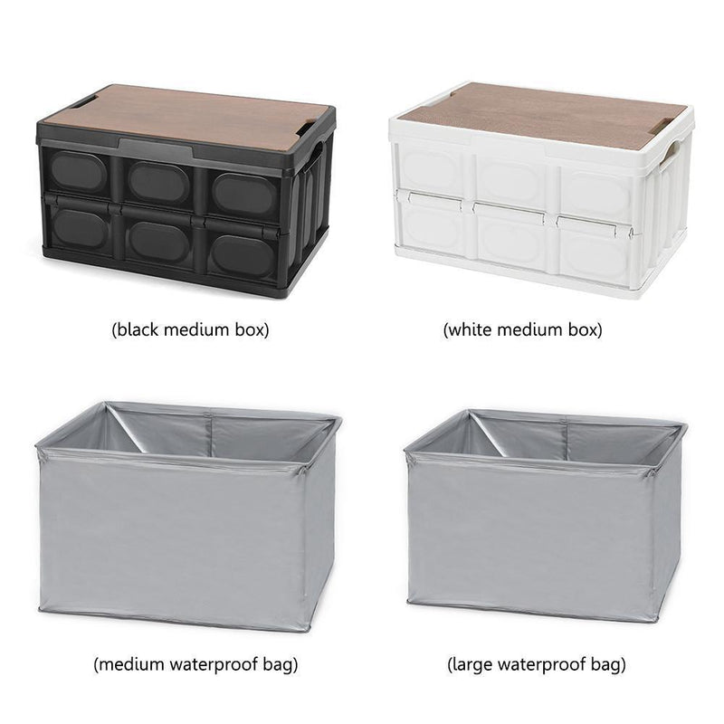 Camping Outdoor Foldable Organizer Case Storage Box w/ Wooden Lid (White M)