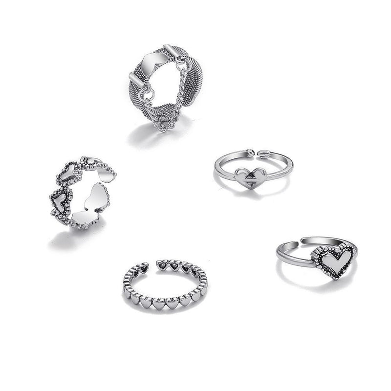 Women Girls Hollow Out Ring Hand Decoration Heart Shape Open Ring Adjustable