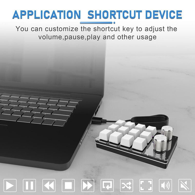 Macro Keyboard 12 Key + 2 Knob Programmable Hotswap One-handed Mechanical Keypad