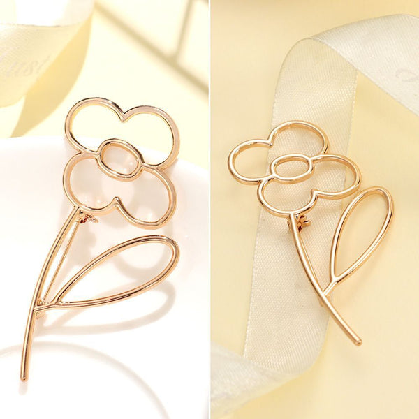Women Scarf Buckle Simple Pin Lapel Hollow Fashion Alloy Flower Brooch