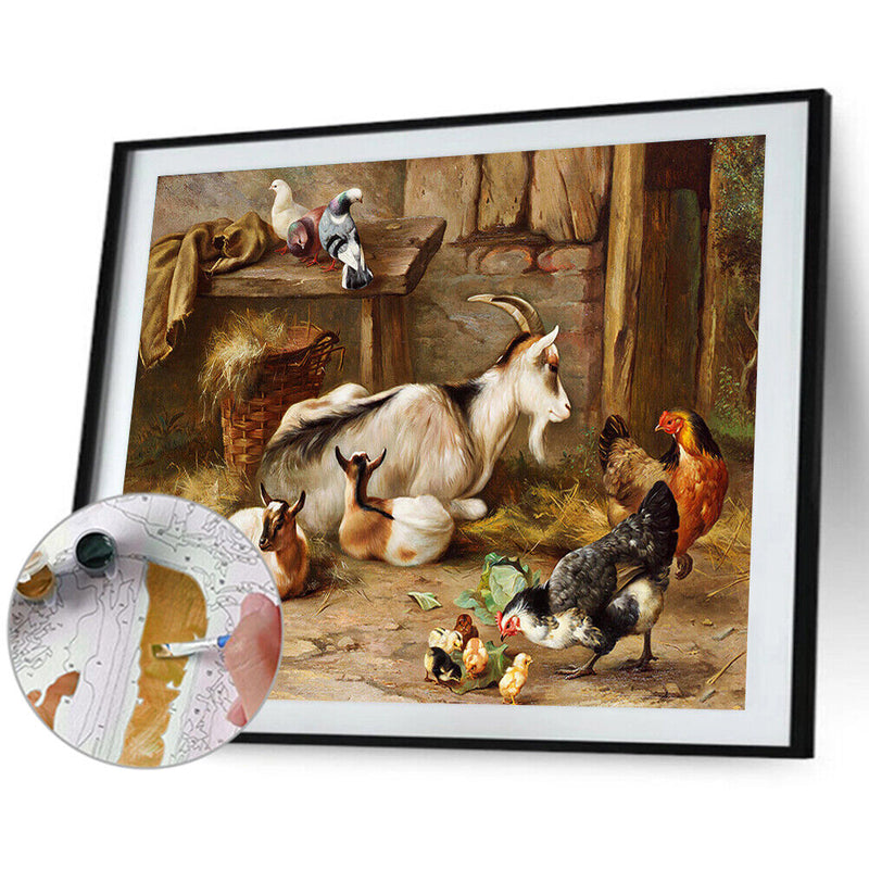 Goat Rooster Oil Paint By Numbers Kit DIY Acrylic Painting on Canvas (B1489)