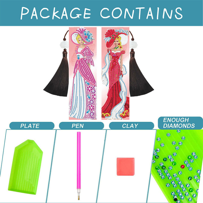2pcs DIY Diamond Painting Leather Bookmark Lady Mosaic Special-shaped Drill Art