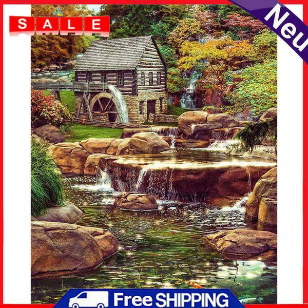 40x50cm Colorful DIY Paint By Numbers Kit Forest Riverside Cottage Art Gift